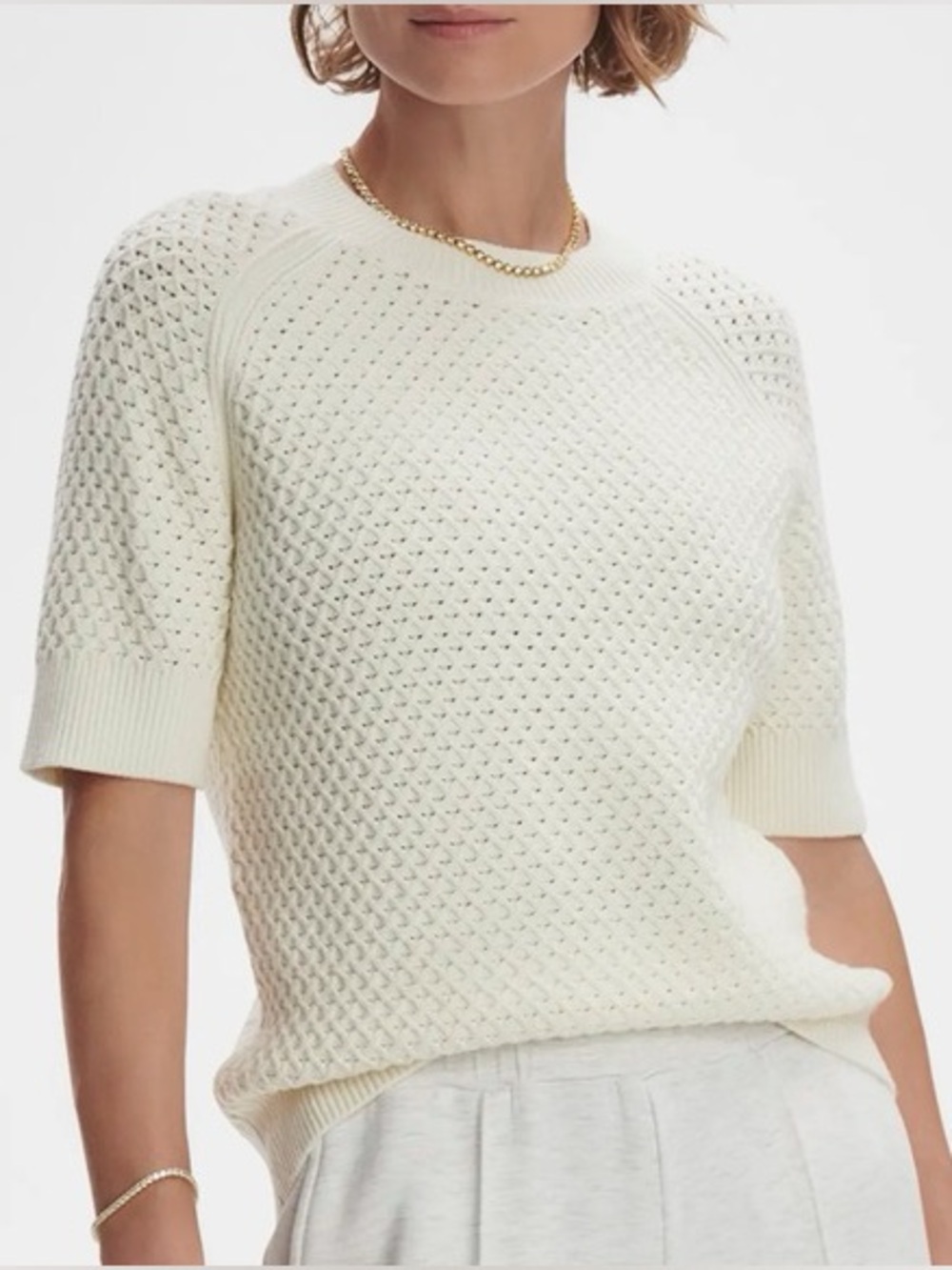 Varley Lucy Short-Sleeve Knit Top Ivory